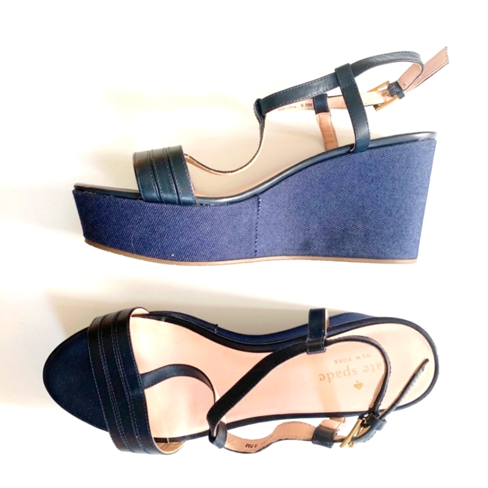 Kate Spade strappy denim wedges size 9.5